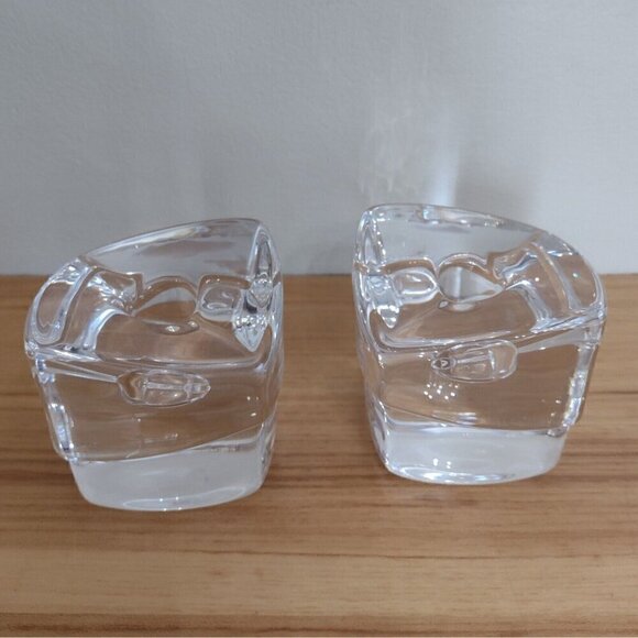 Set Of Orrefors Sweden Crystal Clear Glass Taper Candle Holders Geometric Cubes - Picture 2 of 13